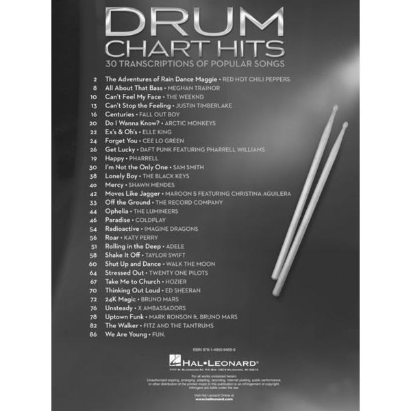 Перкусія Hal Leonard Drum Chart Hits 422863 фото