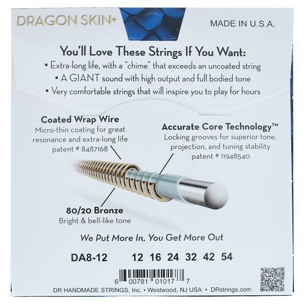DR Strings Dragon Skin+ DA8-12 Coated 593186 фото